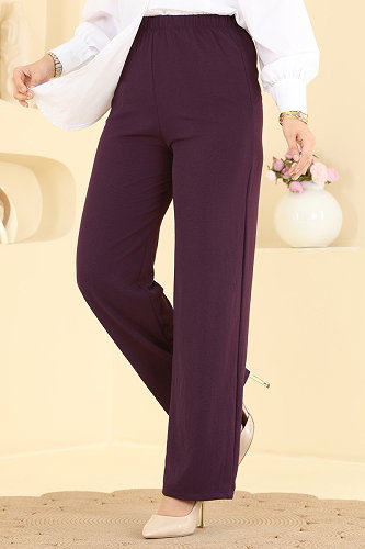 moda selvim Beli Lastikli Aerobin Pantolon 3888BLU797 Mürdüm - Thumbnail