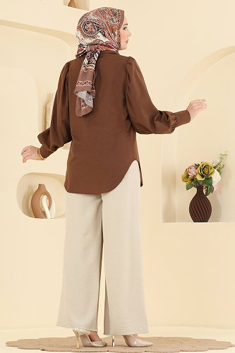 moda selvim Beli Lastikli Aerobin Pantolon 3888BLU797 Taş - Thumbnail