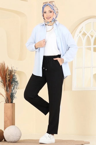 A.R.T. - Beli Lastikli Dabıl Pantolon 0884ART1138 Siyah