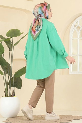 moda selvim Beli Lastikli Dabıl Pantolon 0884ART1138 Vizyon - Thumbnail