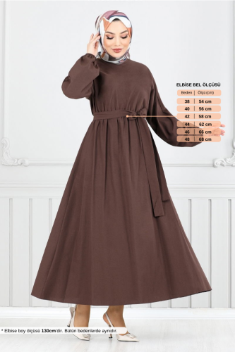 MRV M.R. - Beli Lastikli Elbise 012MR1077-M Kahve