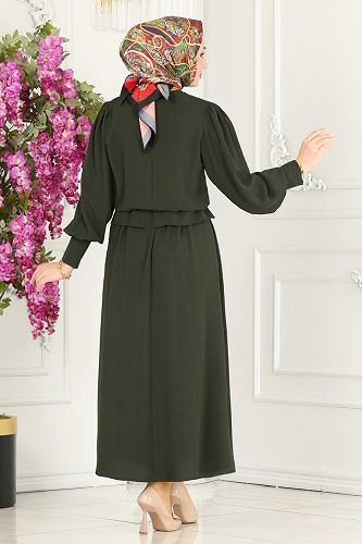 moda selvim Beli Lastikli Etekli Takım 145MP806 Haki - Thumbnail