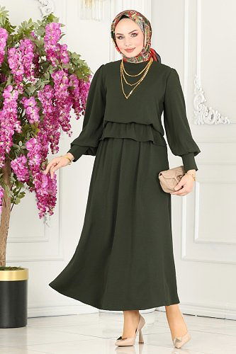 moda selvim Beli Lastikli Etekli Takım 145MP806 Haki - Thumbnail