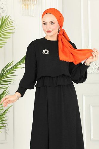 moda selvim Beli Lastikli Etekli Takım 145MP806 Siyah - Thumbnail