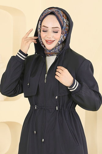 moda selvim Beli Lastikli Kapşonlu Trençkot 2632MSA980 Laci - Thumbnail