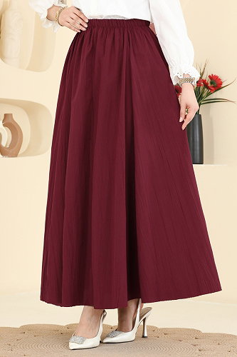 moda selvim Beli Lastikli Kraş Etek 770OZN1046 Bordo - Thumbnail