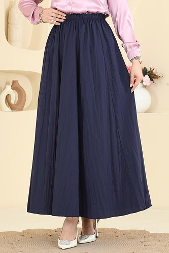 moda selvim Beli Lastikli Kraş Etek 770OZN1046 Laci - Thumbnail