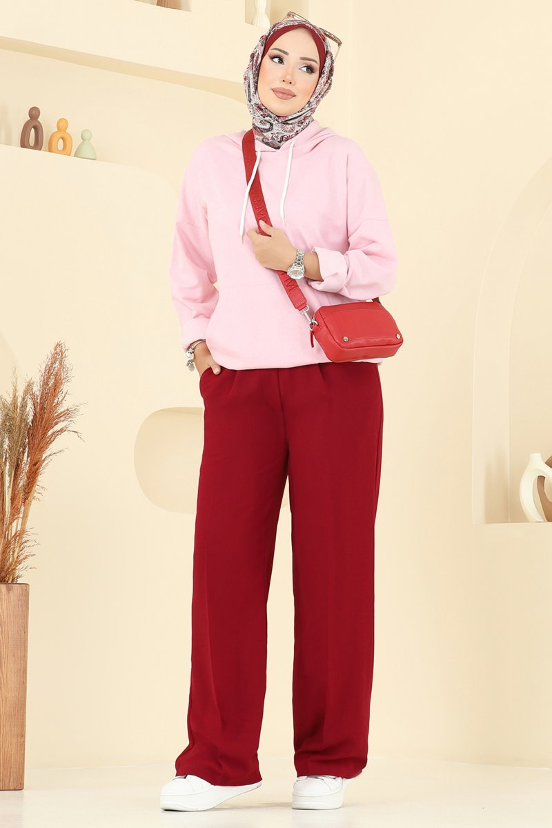 Beli Lastikli Krep Pantolon 8119AB368 Bordo