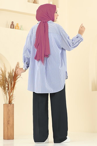 moda selvim Beli Lastikli Krep Pantolon 8119AB368 Koyu Laci - Thumbnail