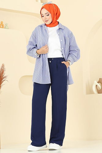 moda selvim Beli Lastikli Krep Pantolon 8119AB368 Laci - Thumbnail