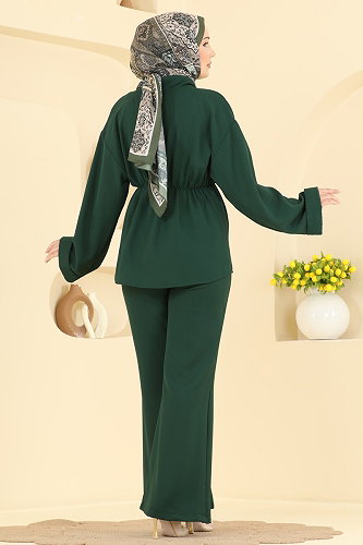 moda selvim Beli Lastikli Krep Takım 5828EDFK1198 Zümrüt - Thumbnail