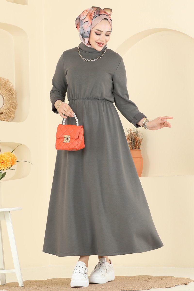 Beli Lastikli Modal Elbise 21201MPR1163 Antrasit