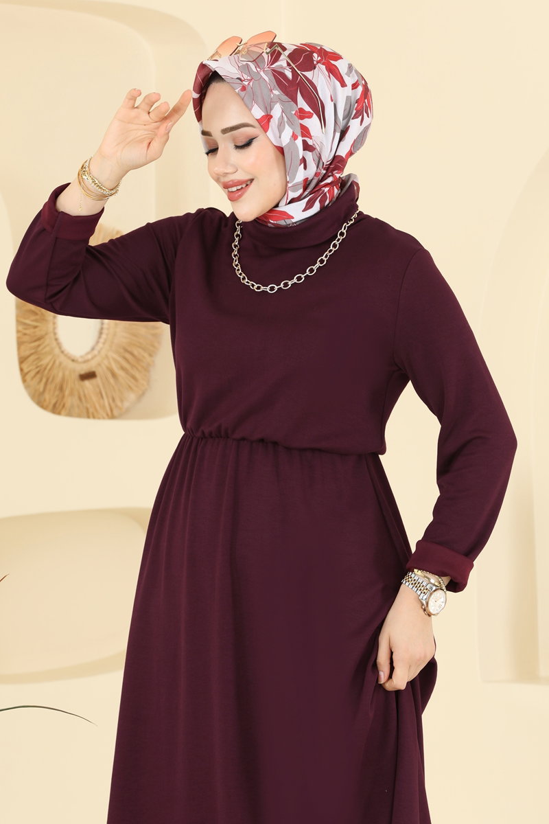 Beli Lastikli Modal Elbise 21201MPR1163 Bordo