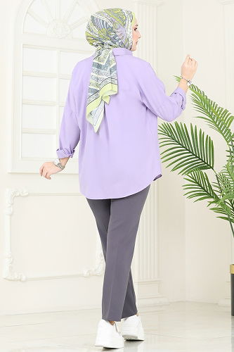 moda selvim Beli Lastikli Pantolon 6626YG95 Antrasit - Thumbnail