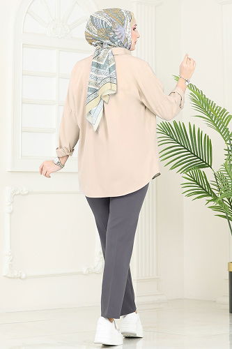 moda selvim Beli Lastikli Pantolon 6626YG95 Füme - Thumbnail