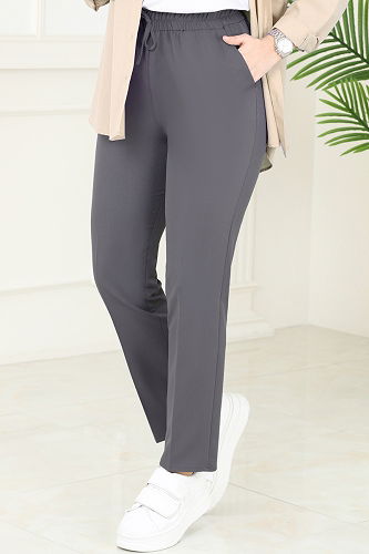 moda selvim Beli Lastikli Pantolon 6626YG95 Füme - Thumbnail