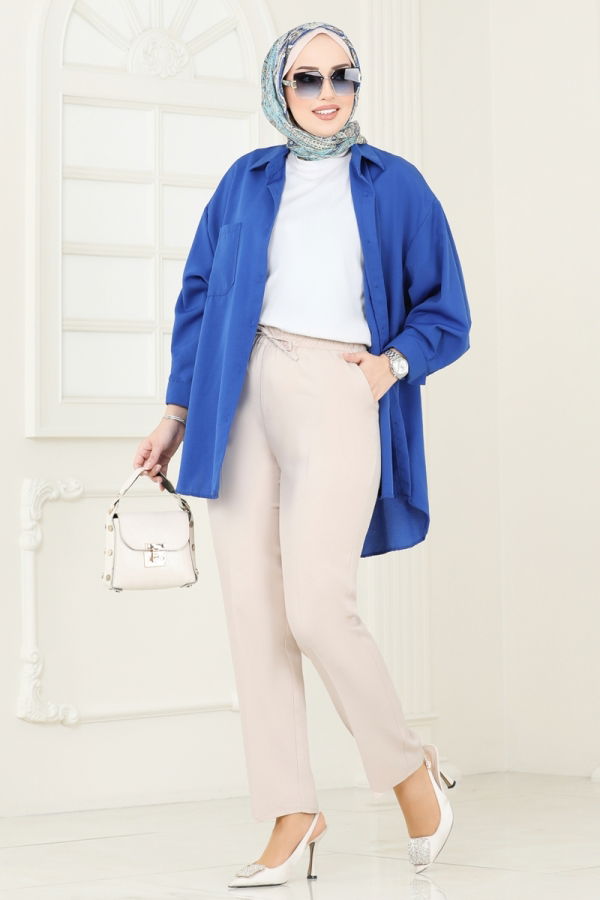 Modaselvim Pantolon Beli Lastikli Pantolon 6626YG95 Taş