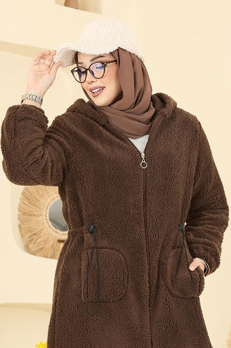 moda selvim Beli Lastikli Peluş Kap 6039TEG847 Kahve - Thumbnail