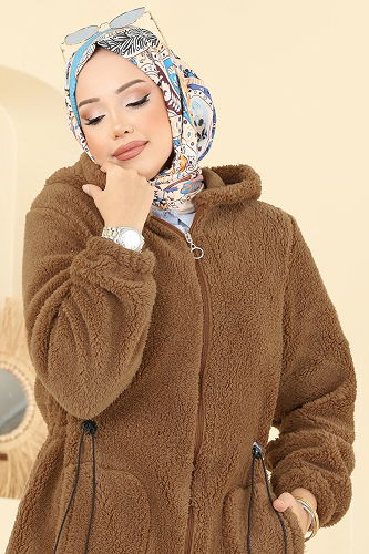 moda selvim Beli Lastikli Peluş Kap 6039TEG847 Taba - Thumbnail