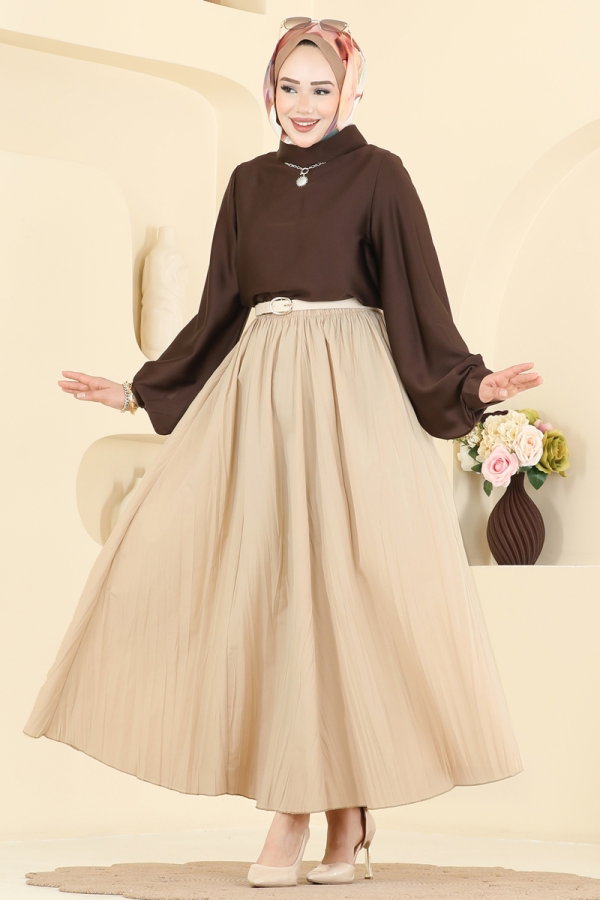 Modaselvim Etek Beli Lastikli Piliseli Etek 770OZN1046 Vizyon