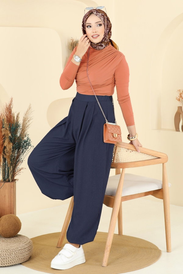 Modaselvim Pantolon Beli Lastikli Şalvar Pantolon 0001ERK1158 Laci
