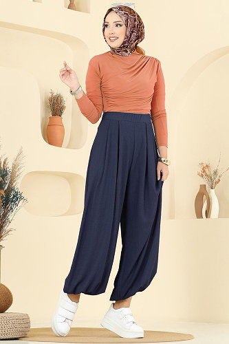 moda selvim Beli Lastikli Şalvar Pantolon 0001ERK1158 Laci - Thumbnail