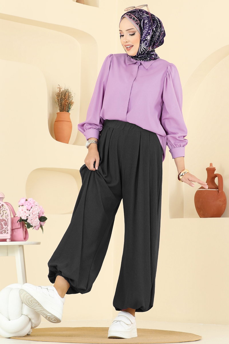 Beli Lastikli Şalvar Pantolon 0001ERK1158 Siyah