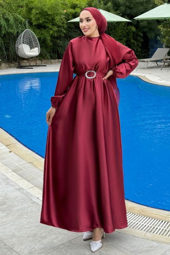 A.L.G. - Beli Lastikli Saten Abiye 0104ALG474 Bordo