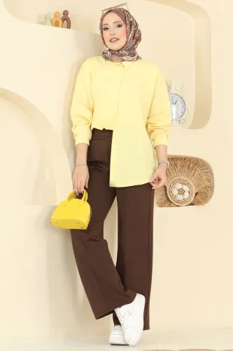 T.E.G. - Beli Lastikli Scuba Pantolon 7092TEG847 Kahve