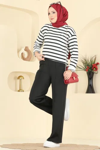 T.E.G. - Beli Lastikli Scuba Pantolon 7092TEG847 Siyah