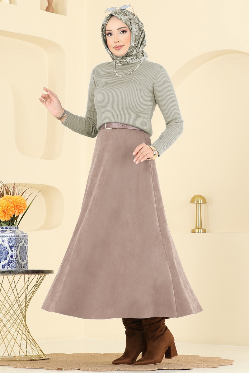 Beli Lastikli Süet Etek 3228HBS856 Pudra Vizyon