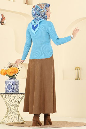 moda selvim Beli Lastikli Süet Etek 3228HBS856 Taba - Thumbnail