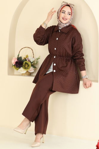 A.Y.D. - Beli Lastikli Taşlı Takım 2791AYD574 Kahve