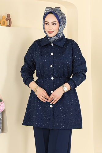 moda selvim Beli Lastikli Taşlı Takım 2791AYD574 Laci - Thumbnail