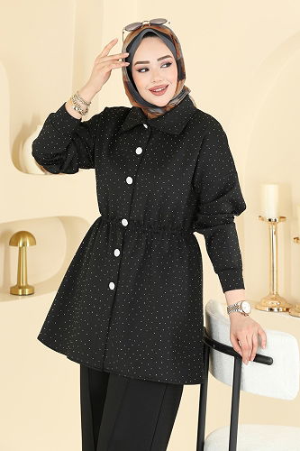 moda selvim Beli Lastikli Taşlı Takım 2791AYD574 Siyah - Thumbnail