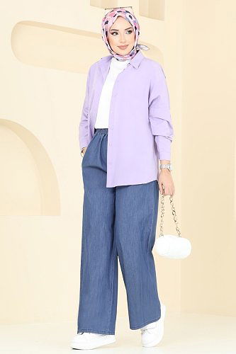 moda selvim Beli Lastikli Tensel Kot Pantolon 9004LD1070 Kot - Thumbnail