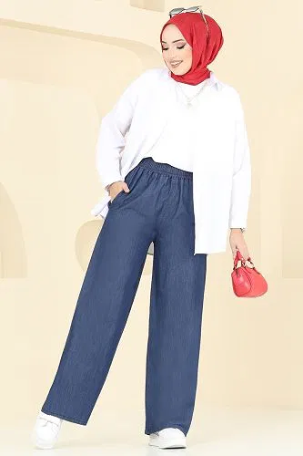 moda selvim Beli Lastikli Tensel Kot Pantolon 9004LD1070 Koyu Kot - Thumbnail