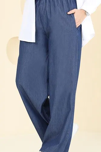 moda selvim Beli Lastikli Tensel Kot Pantolon 9004LD1070 Koyu Kot - Thumbnail