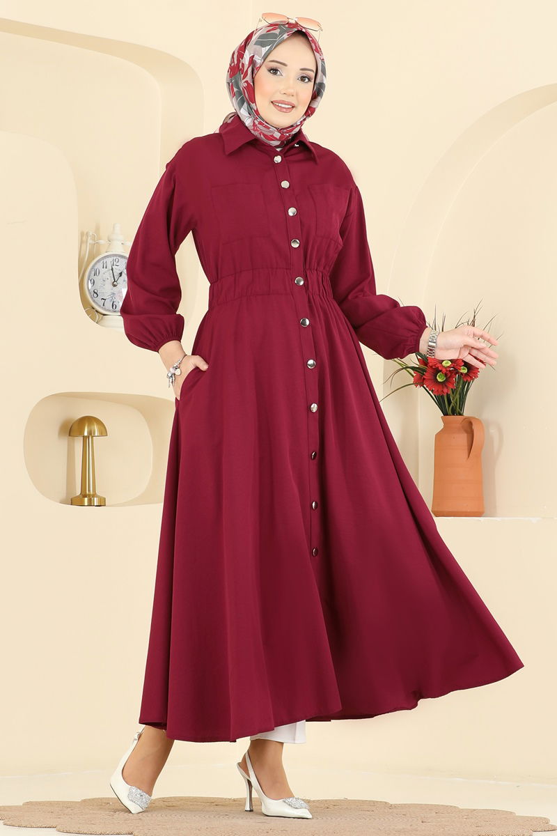 Beli Lastikli Terikoton Elbise 5071DNZ1187 Bordo
