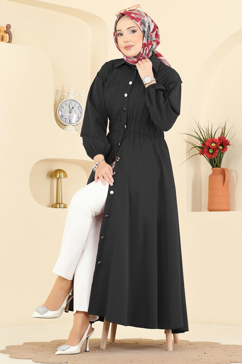 Beli Lastikli Terikoton Elbise 5071DNZ1187 Siyah