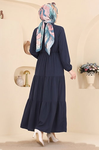 moda selvim Beli Lastikli Tesettür Elbise 105NZRK1200 Laci - Thumbnail