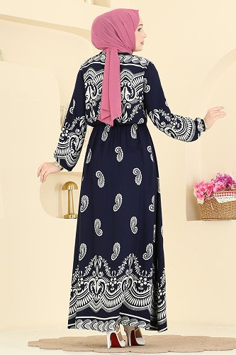 moda selvim Beli Lastikli Viskon Elbise 7163ERK1158 Laci - Thumbnail