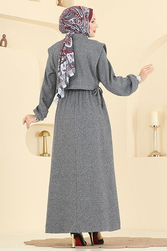 moda selvim Beli Lastikli Yelekli Takım 3066KTR750 Antrasit - Thumbnail