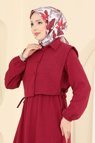 moda selvim Beli Lastikli Yelekli Takım 3066KTR750 Kırmızı - Thumbnail