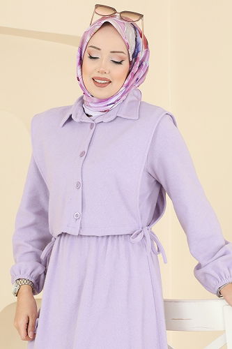 moda selvim Beli Lastikli Yelekli Takım 3066KTR750 Lila - Thumbnail