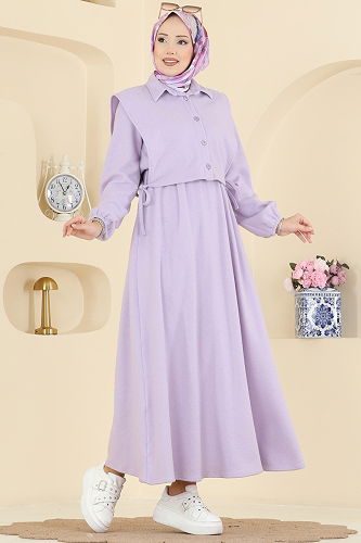 moda selvim Beli Lastikli Yelekli Takım 3066KTR750 Lila - Thumbnail