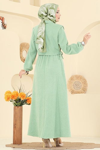 moda selvim Beli Lastikli Yelekli Takım 3066KTR750 Su Yeşili - Thumbnail