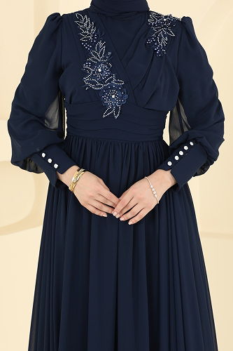 moda selvim Beli Pilise Detaylı Şifon Abiye 8084AB368 Laci - Thumbnail