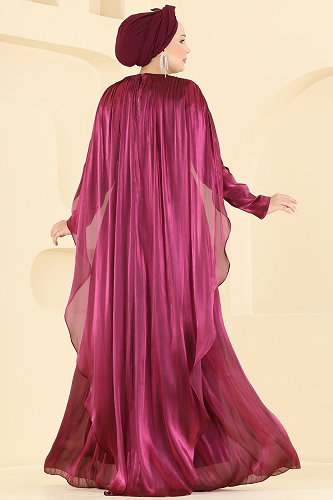 moda selvim Beli Taş Detaylı Abiye 5737DMNK1166 Mor - Thumbnail