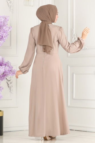 moda selvim Beli Taş Detaylı Abiye Elbise 2597ASMK1074 Vizyon - Thumbnail